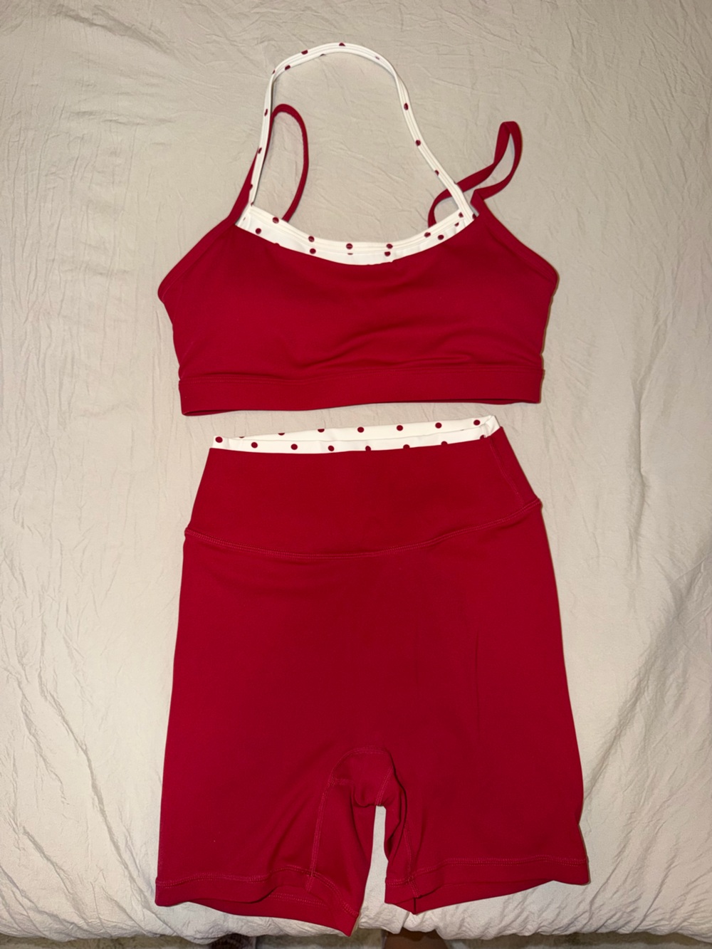 Women’s Red Scoop Workout Set - Polka Dot Trim